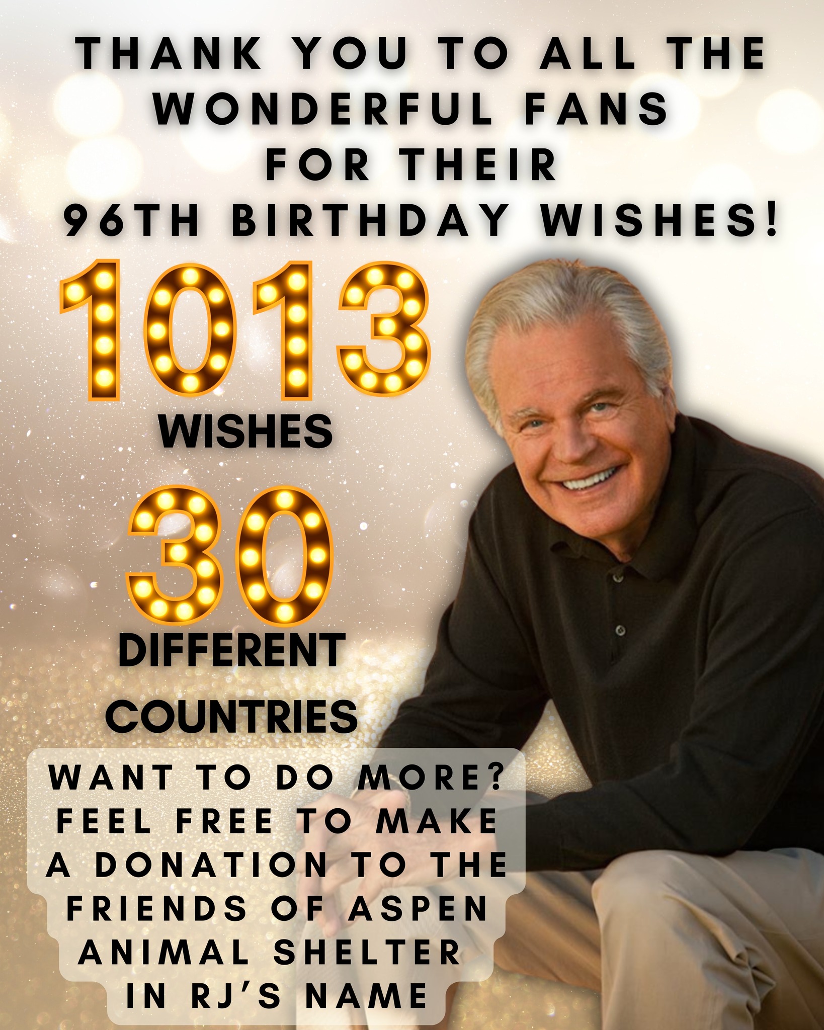 Hello everyone,

Calicia here again! Thank you so much for contributing to the Birthday Wishes!! I know RJ will be thrilled and honored when he reads the messages. 

#robertwagner #happy96thbirthday #harttohart #family #happybirthday